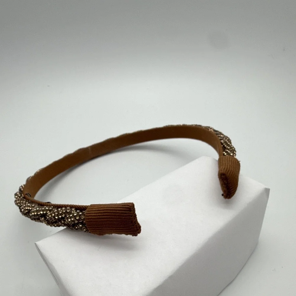 J.CREW Women's Brown/Gold Beaded Fabric Headband Solid Hair Accessory